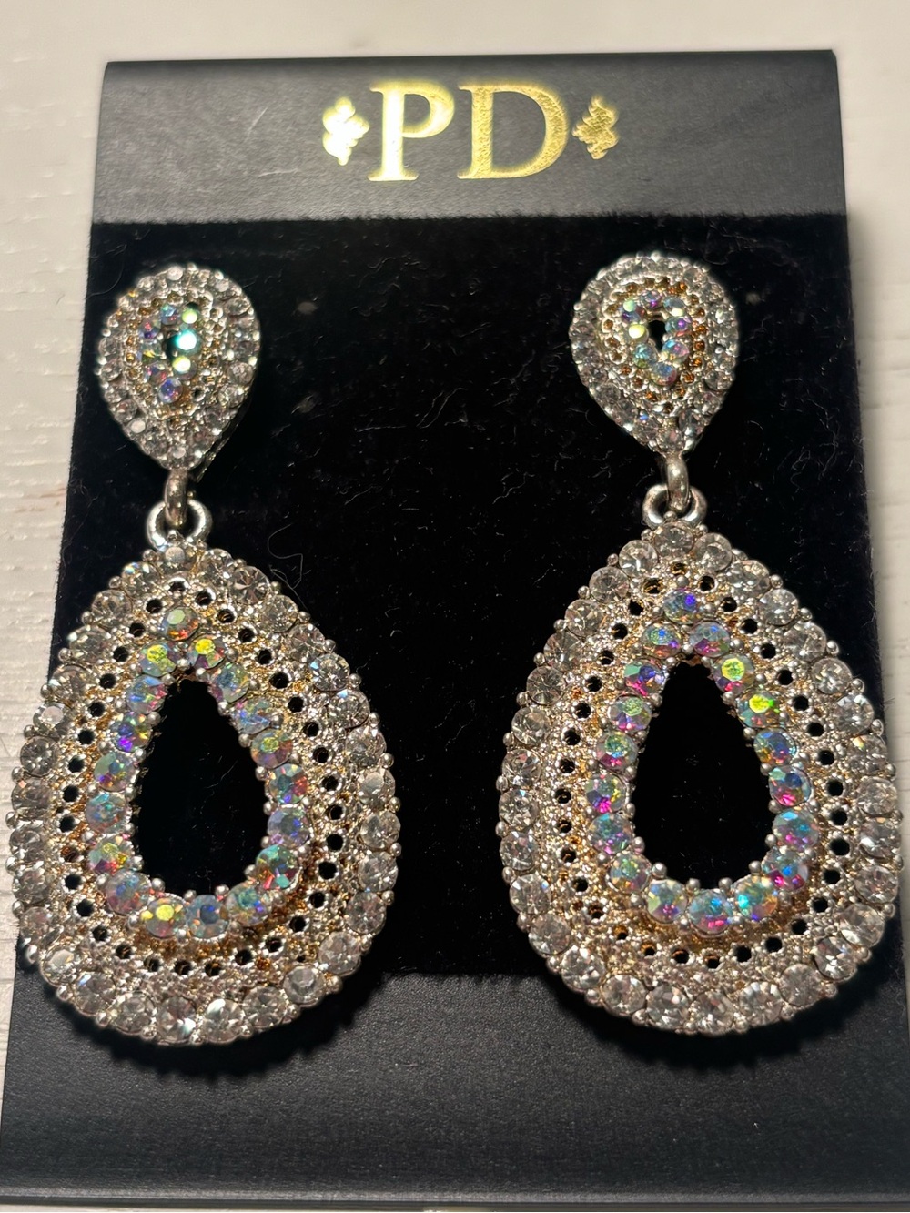 Vintage Iridescent and Silver Teardrop Dangle Earrings